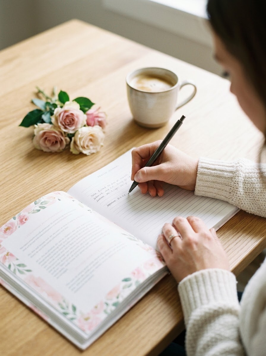 Madre escribiendo en su diario de oración